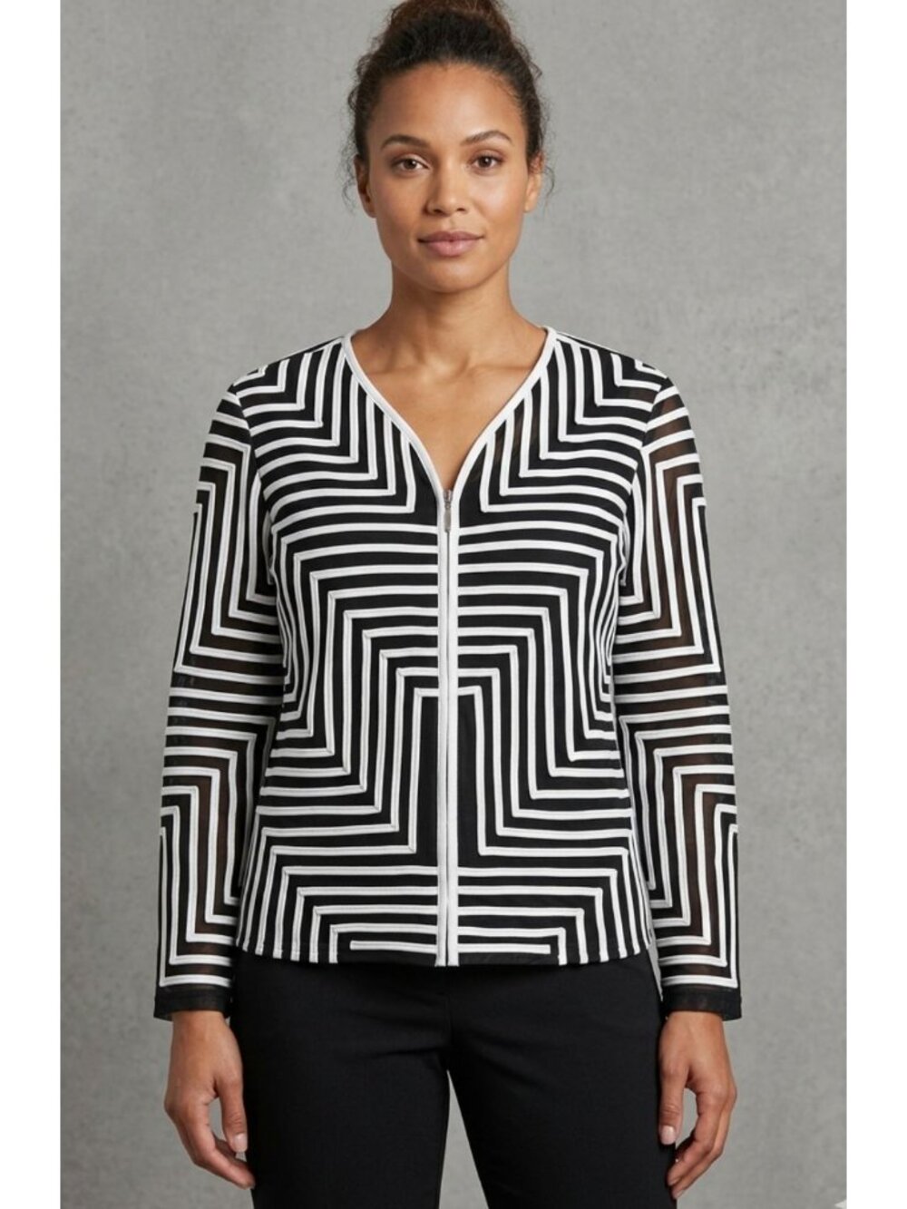 DRAPER'S & DAMON'S Rare Faux Leather Applique Zip Front Jacket Black/White XL